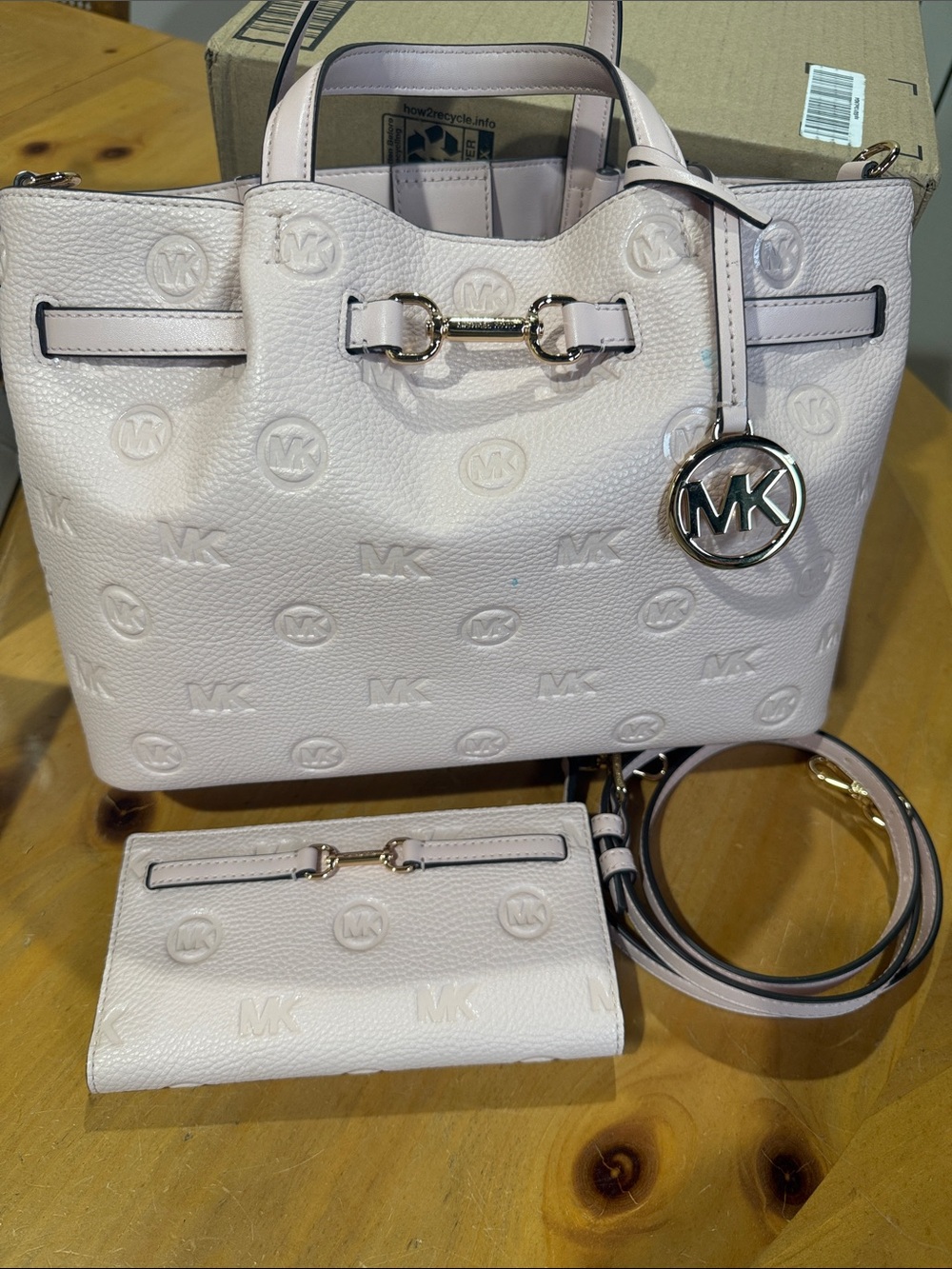 Michael Kors Blush Pink Embossed MK Tote with Matching Wallet